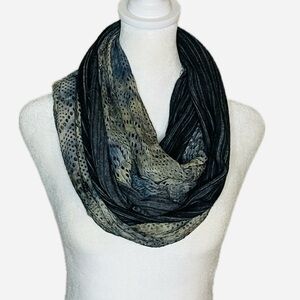 Unbranded Black Gray Mixed Print Lightweight Infinity Scarf